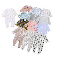Vêtements pour bébés en gros : Combinaison-pantalon à boutons doux à manches longues en coton pour nouveau-né, barboteuse une pièce avec pieds intégrés