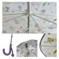 Parapluie pour enfants à 6 baleines avec poignée en J - Design champêtre en fibre de verre, diamètre ouvert 87 cm