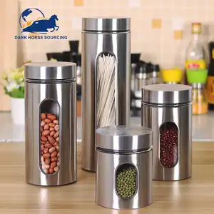 Grosir gelas stainless steel baja antikarat stoples penyimpan kaca visual stoples botol penyimpan makanan kacang untuk penyimpanan dapur