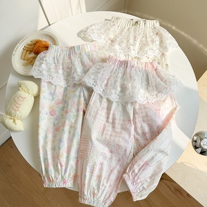 Pantalones cortos informales con estampado floral y encaje para niños pequeños y niñas, uso diario de verano - Product Image 2