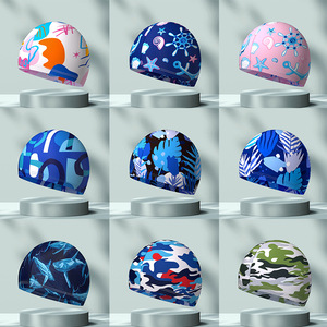 Nouveau <span class=keywords><strong>bonnet</strong></span> <span class=keywords><strong>de</strong></span> <span class=keywords><strong>bain</strong></span> en tissu polyester et élasthanne, pour adultes, hommes, femmes, étudiants et grands enfants, haute élasticité, confortable pour la tête - Product Image 4
