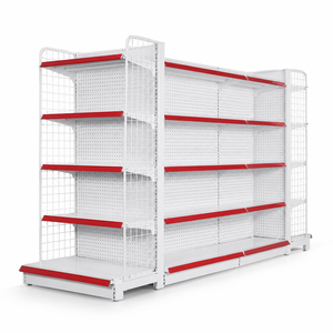 Double Sided Adjustable Durable Light-Duty Gondola Shelving White Metal Supermarket Display Rack Red Price Tag Strip Pegboard - Product Image 1