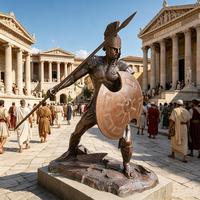 Statue de guerrier grec en bronze grandeur nature, célèbre œuvre d'art extérieure en métal, statue de chevalier templier avec armure et épées