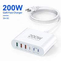 HNT 200W Chargeur Rapide GaN Station de Charge Rapide 6 Ports USB-C USB-A Adaptateur Secteur Multi-Ports PD pour Ordinateur Portable Tablette Téléphone