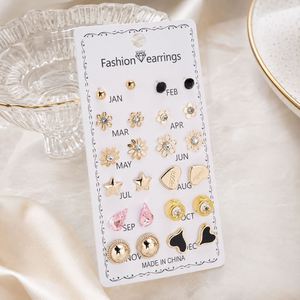 New 12 Pairs Tiny <b>Stud</b> Earrings Set Zinc Alloy <b>Silver</b>/Gold Plated Imitation Pearl Star Moon Flower Small Heart Cute Trendy - Product Image 3