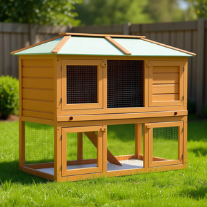 Cage à lapins en bois à double étage, maison d'extérieur pour animaux de compagnie, durable, taille moyenne, forme rectangulaire, style simple, couleur marron - Product Image 2