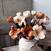 Fleur artificielle KW-F207 à 2 têtes, style moka, toucher réel, vintage automne, pour décoration de centre de table ou vase à la maison