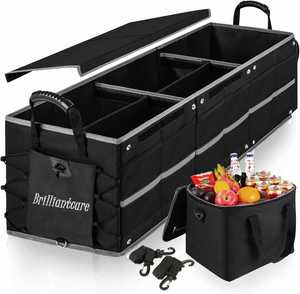 Collapsible <b>Trunk</b> for Car With Insulated Leak Proof Cooler Bag, 3 Compartments Suv Cargo Organizer Removable Dividers Custom - Product Image 1
