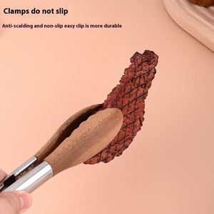 9inch 12inch Stainless Steel Food Tongs <b>BBQ</b> Grilling Tongs Buffet Roast Meat Tongs Plum Blossom Head Walnut Wood Utensil - Product Image 3