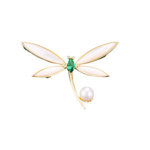 Broches élégantes au tempérament raffiné, incrustées de perles d'eau douce et de zircon avec une libellule en coquillage, bijoux en gros pour robe et manteau - Product Image 1