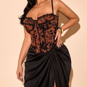 Top corset à imprimé floral de style royal, dos ouvert sexy, bandage croisé, <span class=keywords><strong>bustier</strong></span>, sortie, rendez-vous galant, soirée en boîte de nuit, camisole à armatures - Product Image 3