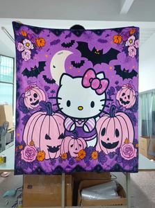 Free Mock up Custom Design Add Free Wash Mark <strong>Kitty</strong> Anime Cartoon Halloween Spider Web Gray Organic Children Flannel <strong>Blanket</strong> - Product Image 2