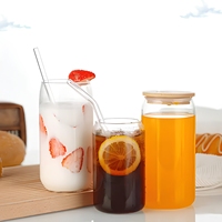 Botol Minum Kaca Borosilikat Tinggi untuk Sublimasi, Model Kaleng Bir, dengan Selubung Silikon, Tutup Bambu, dan Sedotan, Dapat Custom Logo