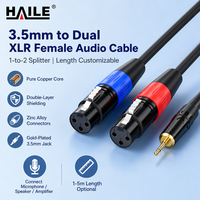 Kabel Pemisah Audio 3.5mm ke Dual XLR Female 1-ke-2, 1M untuk Koneksi Mikrofon PC, Mixer, dan Loudspeaker