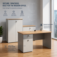 Bureau de travail moderne pour une personne avec tiroirs et serrures, configuration informatique de bureau pour poste d'employé