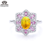 EMEJEWE Bague de mariage classique en argent sterling 925 avec opale et accents de pierres roses pour femme