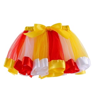 Toptan Kız Çocuk Nefes Alabilen Bale Tütü Etekleri Gökkuşağı Saten File ve Tül Pettiskirt Tatlı Prenses Tarzı Fiyonk Süslemeli - Product Image 3