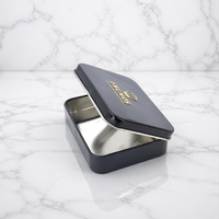 Petite boîte rectangulaire en fer blanc avec couvercle à charnière, personnalisable pour bougies artisanales, emballage autocollant, recyclable