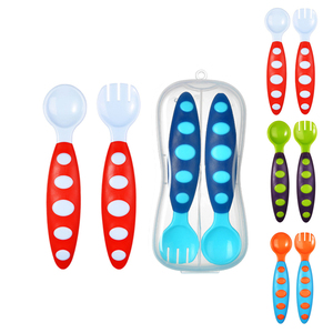 Juego de Tenedor y Cuchara para Bebé, Utensilios de Alimentación, Kit de <span class=keywords><strong>Cubiertos</strong></span> Educativos, Vajilla para Niños Pequeños, Regalo con Estuche de Transporte - Product Image 1
