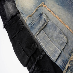 Jeans Cargo de Pierna Ancha para Hombre, Color Azul Claro, Estilo Vintage, Lavado, Cintura con Cordón Ajustable, Bolsillos con Parches Desgastados, Transpirables y Modernos - Product Image 2