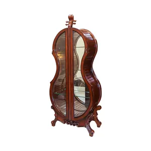 2023 New design American style Violin Shape with glass door wine display living room wooden Storage Cabinet