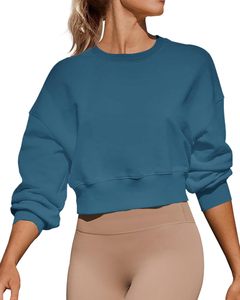 Sudadera recortada de cuello de manga larga personalizada para mujer, Jersey informal de lana cómodo, diseño lavado estampado transpirable - Product Image 2