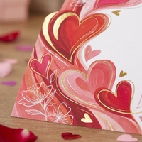 Cartes de remerciement personnalisées pour la Saint-Valentin avec un design de cœur et de rose en feuille d'or |   Cartes de vœux romantiques rouge rose pour cadeau