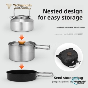 Portable Stainless Steel Camping <b>Cookware</b> <b>Set</b> with Kettle Frying Pan and Pot Cover for Outdoor Use - Product Image 3