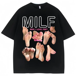 T-shirts humoristiques « <span class=keywords><strong>MILF</strong></span> Man I Love Feet » pour hommes et femmes, t-shirts de mode en coton doux, col rond, surdimensionnés, décontractés, streetwear - Product Image 1