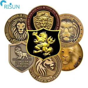 工厂定制3D生动珐琅动物狮子搞笑纪念挑战硬币定制狮子挑战硬币