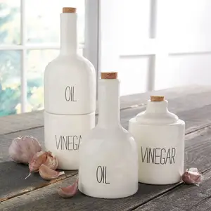 Nordic Kitchenware Letter Design Matte White Oil And Vinegar Bottle Ceramic Cooking Oil Dispenser