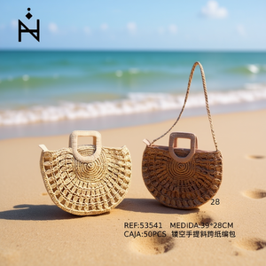 Bolso de mano hueco, bandolera, bolso de papel tejido, 39x28cm, bolso de playa de verano para mujer - Product Image 3