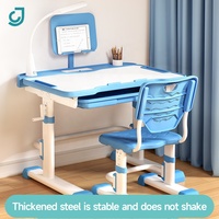 Ensemble table et chaise pour enfants, 70*45.5, bleu/rose, réglable, pour élèves du primaire, avec motif de dessin animé DIY, en PP, avec tiroir fixe
