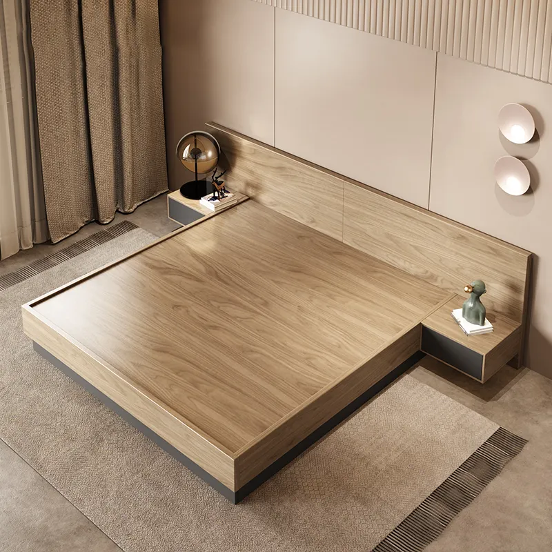 Lit escamotable en tatami de style japonais, avec boîte haute et rangement, plateforme nordique moderne et minimaliste, lit double pour meubles de chambre à coucher