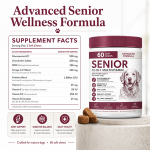 Golosinas Vitamínicas para <span class=keywords><strong>Perros</strong></span> Mayores al por Mayor, Fórmula 12 en 1 con Complejo B, Vitamina E, D3 y Zinc para la Vitalidad, Luminosidad, Piel y Pelaje en la Edad Madura - Product Image 6