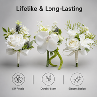 Boutonnière de poignet en rose artificielle blanche, fleur de simulation pour la mariée, le marié, la demoiselle d'honneur, la décoration de mariage, de banquet et de fête