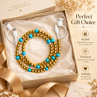 Câble de charge USB Type C FASHLINK en gros 4-en-1 avec perles turquoise et perles métalliques, pour transfert de données