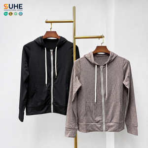 SUHE Womens Full Zip Hoodie Long Sleeve Knitted Sweatshirt Solid Color Hooded Athletic <b>Workout</b> <b>Jacket</b> Breathable Eco Friendly - Product Image 4