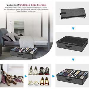 Organisateur de rangement pour chaussures sous le lit avec poignées robustes, fenêtre transparente, pliable, boîte en polypropylène noir, capacité de 12 paires - Product Image 5