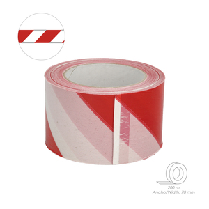 Nastro di segnalazione rosso/bianco in LDPE, rotolo da 70 mm x 200 metri PLUS - Product Image 2