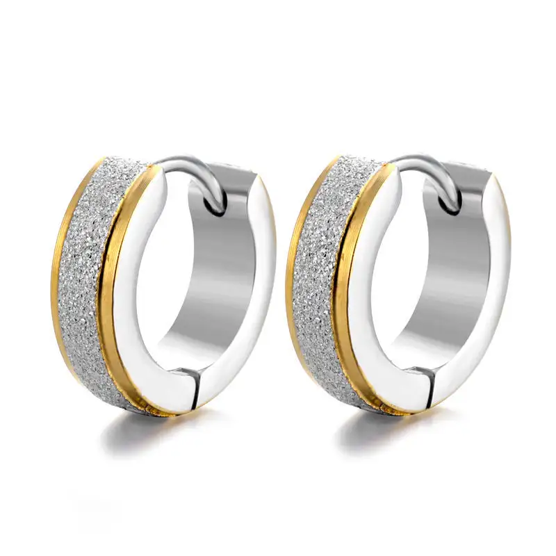 Sparkle Stainless Steel Fashion Mulheres Matte Gold Color Hoop Earrings Festa Jóias Grande Grande Círculo Fio Loop Anéis Brincos