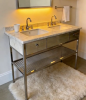 Console de lavabo de salle de bain polie, double vasque, meuble de lavage de cuisine, pieds en acier inoxydable, chrome poli pour plan de travail en marbre, neuf