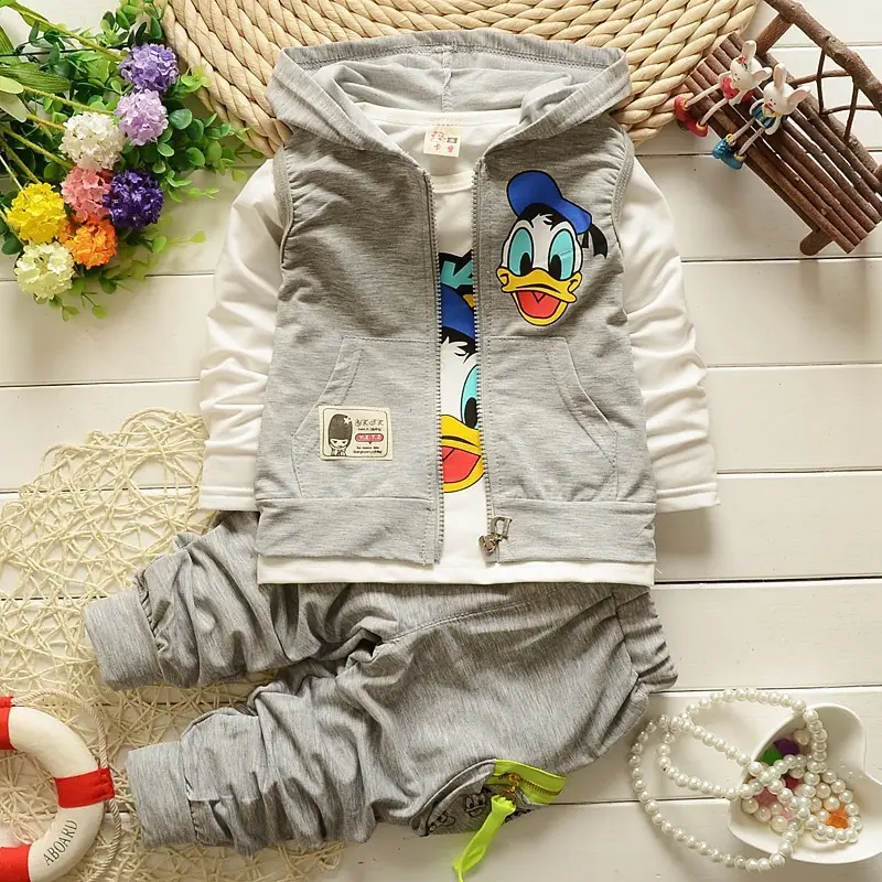 Spring Autumn 3 Piece Clothing Set For Boys Girls Cartoon Printing Hooded Coat Kids Children Long Sleeve Pant Tracksuits