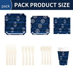 DAMAI - Juego de Vajilla de Papel Personalizado con Tema de Navegación en Azul Oscuro, Platos, Vasos y Servilletas de Papel para Cumpleaños de Niños - Product Image 2