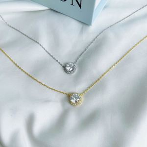 Dylam Trendy Slider Adjustable 18K Gold Plated <b>Post</b> Diamond <b>Round</b> Solitaire Heart Pendant Halo Necklace for Women - Product Image 2