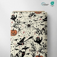 Tissu DBP imprimé numérique personnalisé pour Halloween, motif citrouille et chauve-souris, sans MOQ, diverses bases de tissus pour la décoration de fête