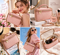 Sac à Makeup Eco Coloré Voyage Grand Jacquard Terry Rose Mignon Logo - Grande Capacité Zip