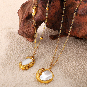 Collar con Colgante de Concha Blanca Lunar, Acero Inoxidable, Chapado en Oro de 18K, Estilo Retro, Joyería de Moda - Product Image 3