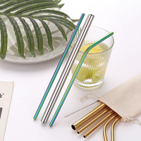 Ensemble de pailles à boire portables et réutilisables en acier inoxydable de qualité alimentaire avec sac écologique et brosse de nettoyage, accessoires de bar