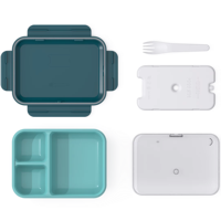 Boîte à lunch isotherme rectangulaire en plastique de 1300 ml sans BPA, 3 compartiments étanches, grande capacité, compatible congélateur, avec bac à glace inclus